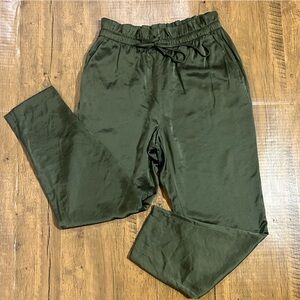 Express Olive Green Satin pull on High Rise drawstring Pants